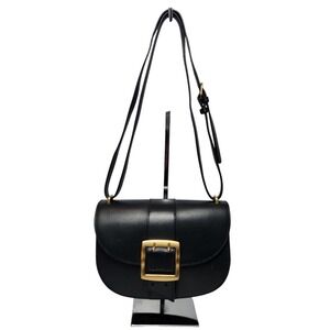 Vince Camuto Black Leather Saddle Crossbody Bag Gold Buckle Made in Spain Preppy